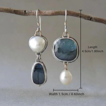 Vintage Blue Stone Pearl Earrings